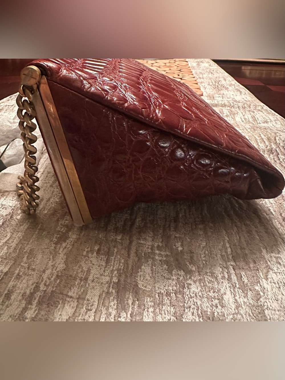 Saint Laurent Brown Croc-Embossed Leather Shoulder Bag NWT - Picture 5 of 7
